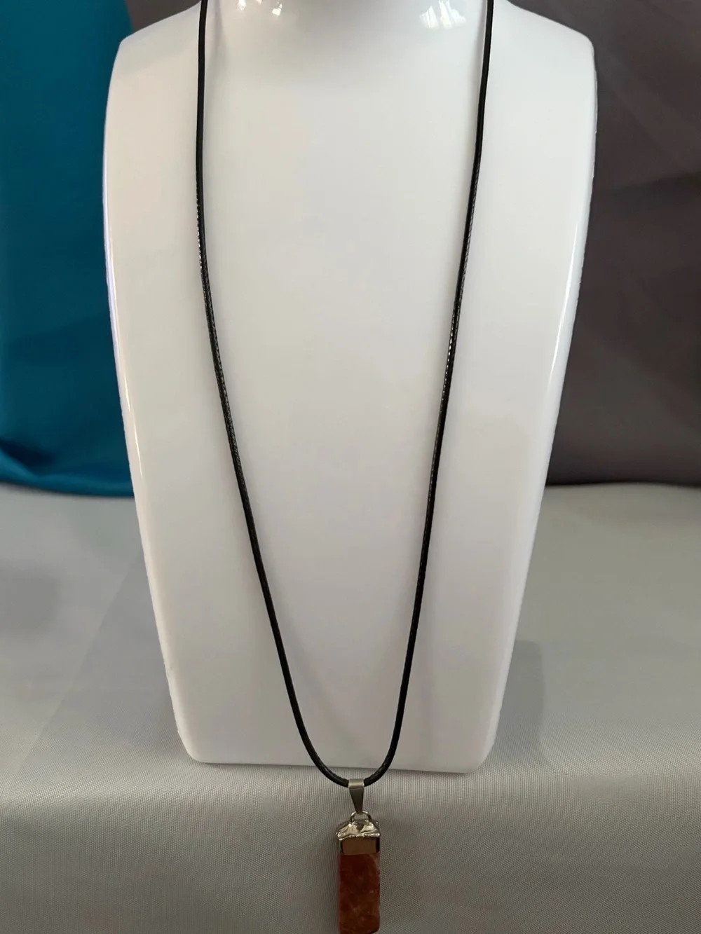 Craft Pink Jasper Rectangular Pendant Necklace on Black Cord